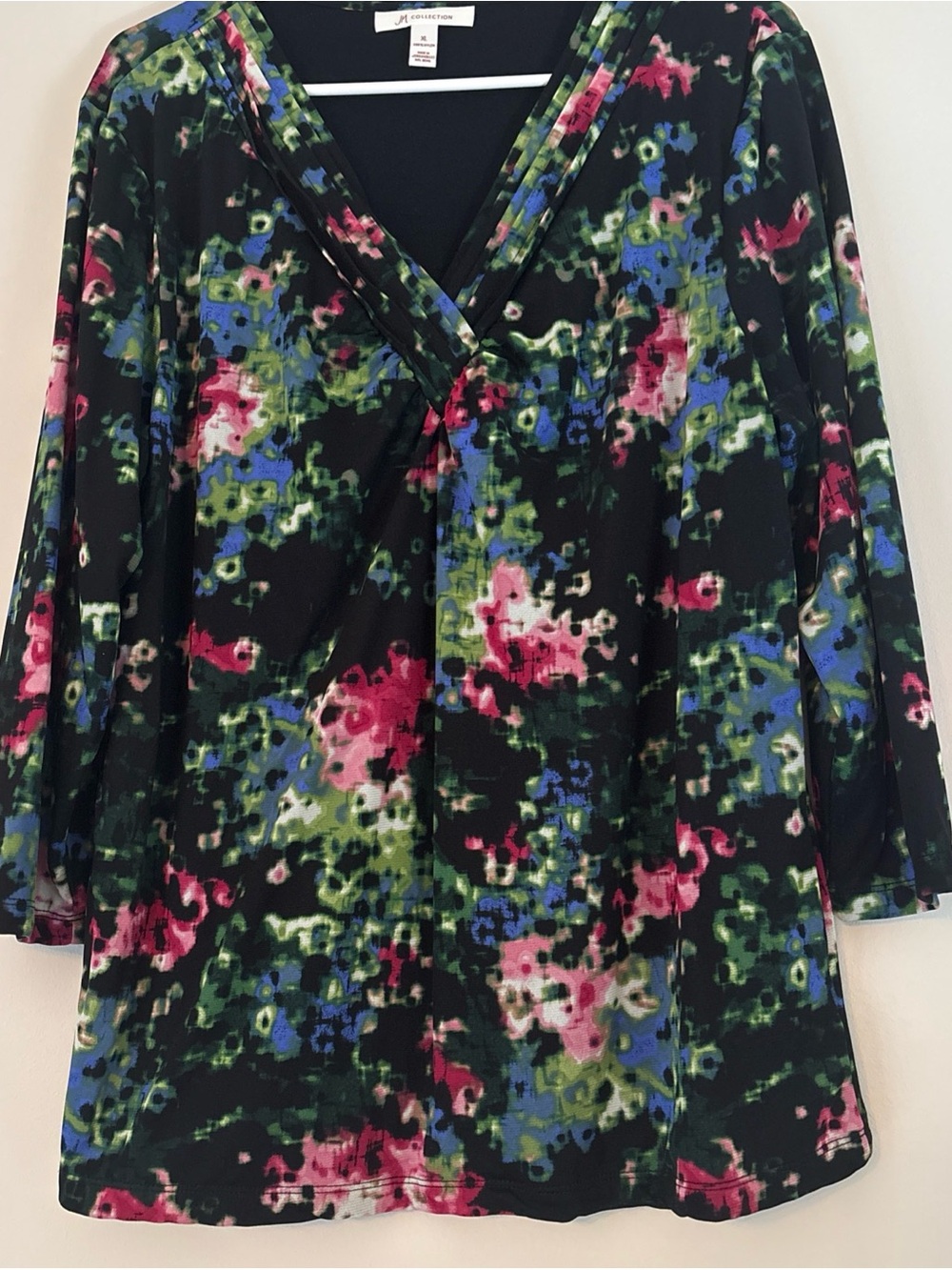 JM Collection Black Floral Print V-Neck Tunic